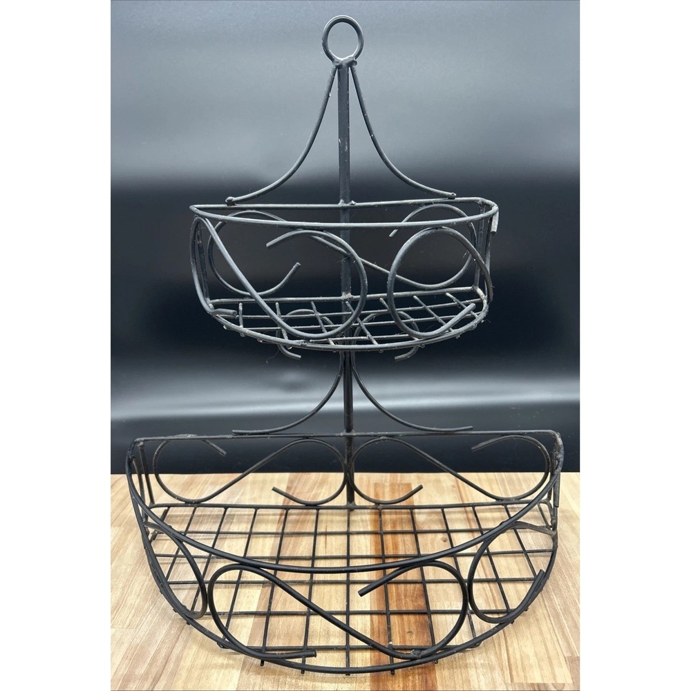 Vtg BLACK METAL WALL Hanging/Table Top SPICE RACK Kitchen Decor 16in L 15in W